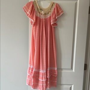 VINTAGE Gauze Boho Pink Midi Maxi Dress